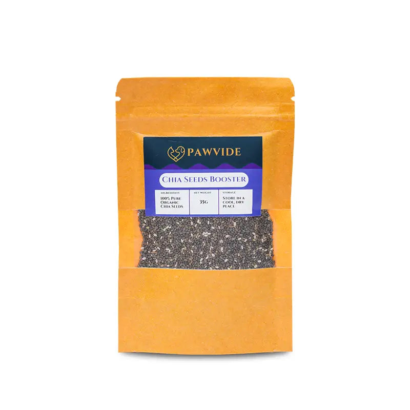 Pouch of chia seeds booster by Pawvide on a white background