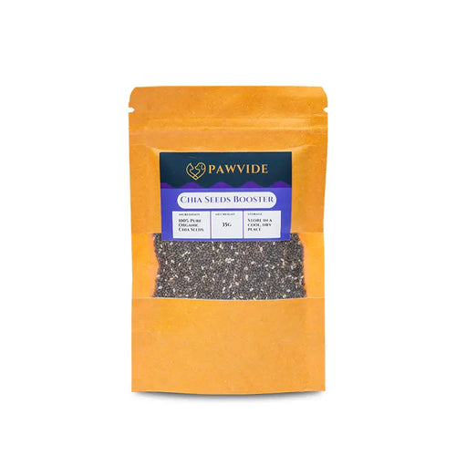Pouch of chia seeds booster by Pawvide on a white background