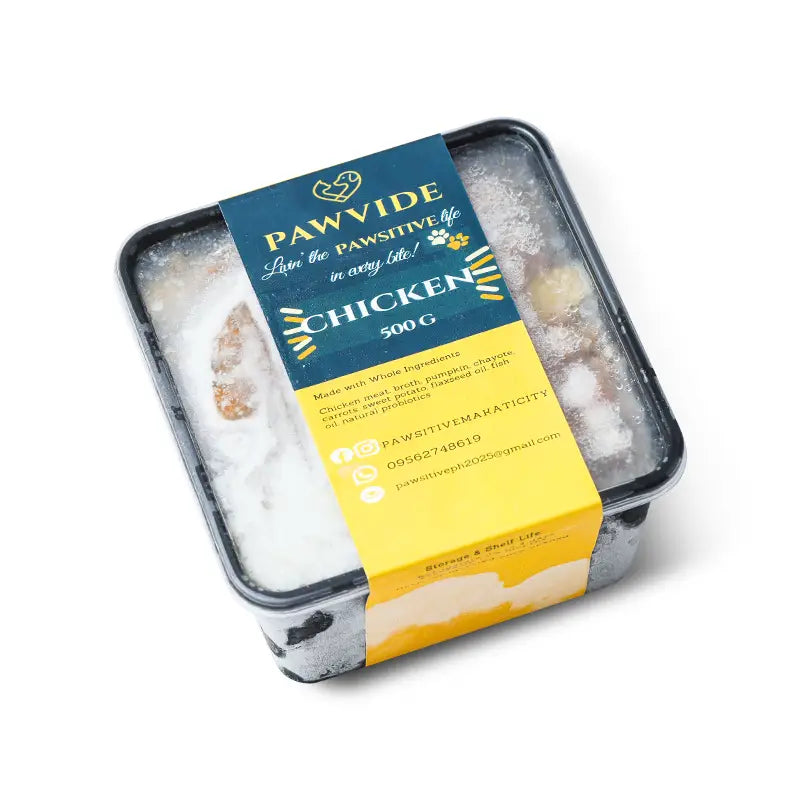 Pawvide chicken product packaging on a white background