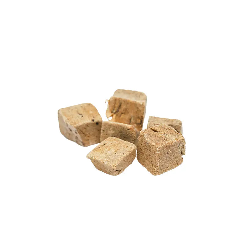 Five brown square tiles on a white background