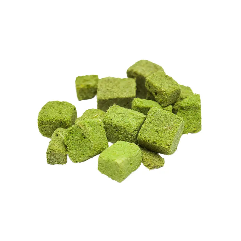 Green cube-shaped items on a white background