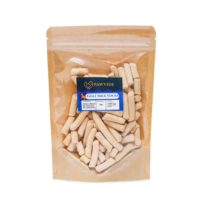 Pack of goat milk sticks with a visible label on a white background