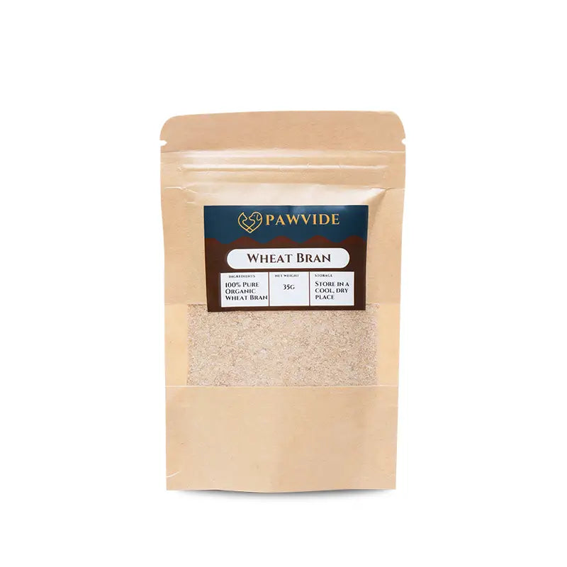 Pouch of Pawvide wheat bran on a white background